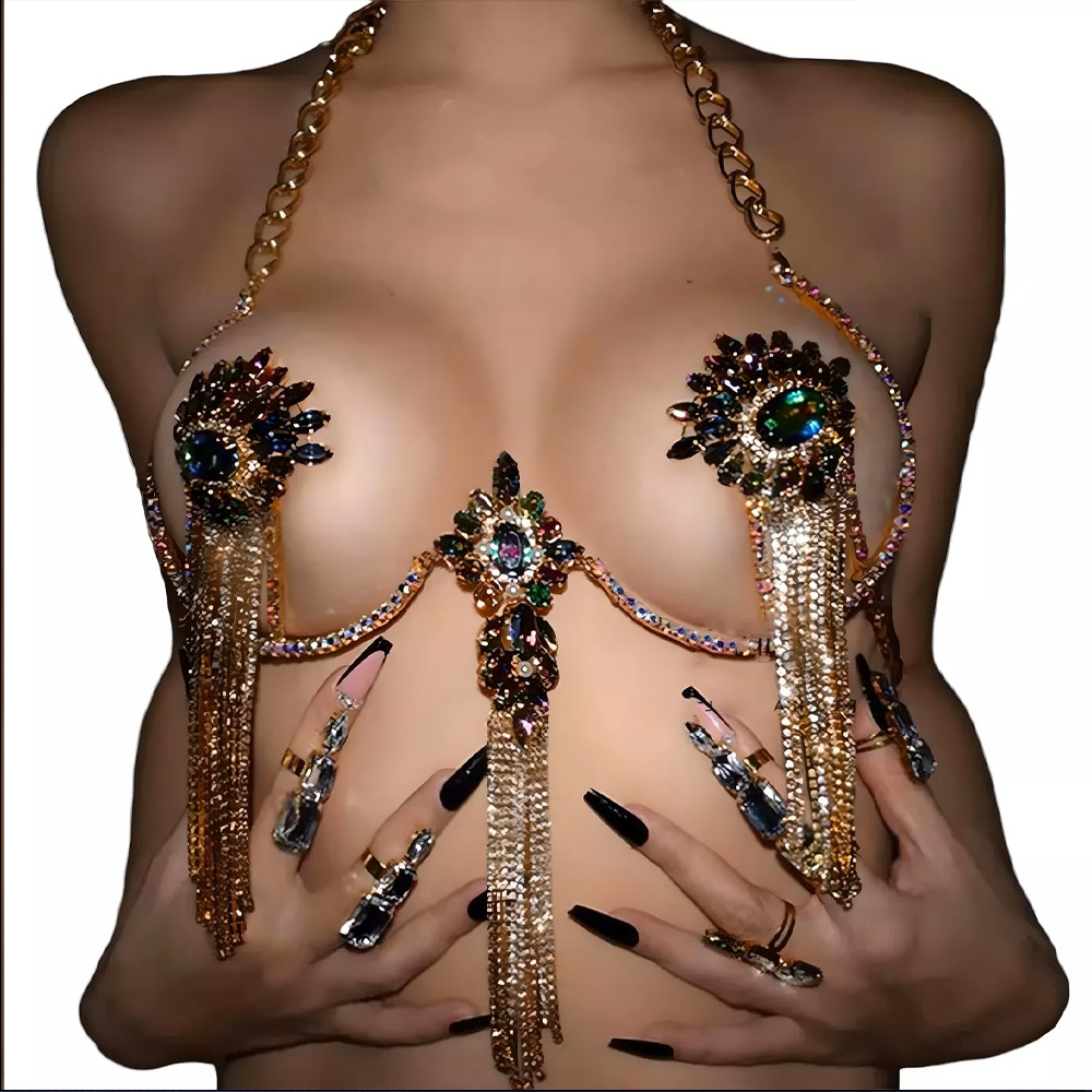 Body Jewelry Nipple Chain - Sexy Tassel Color Crystal Chest Chain