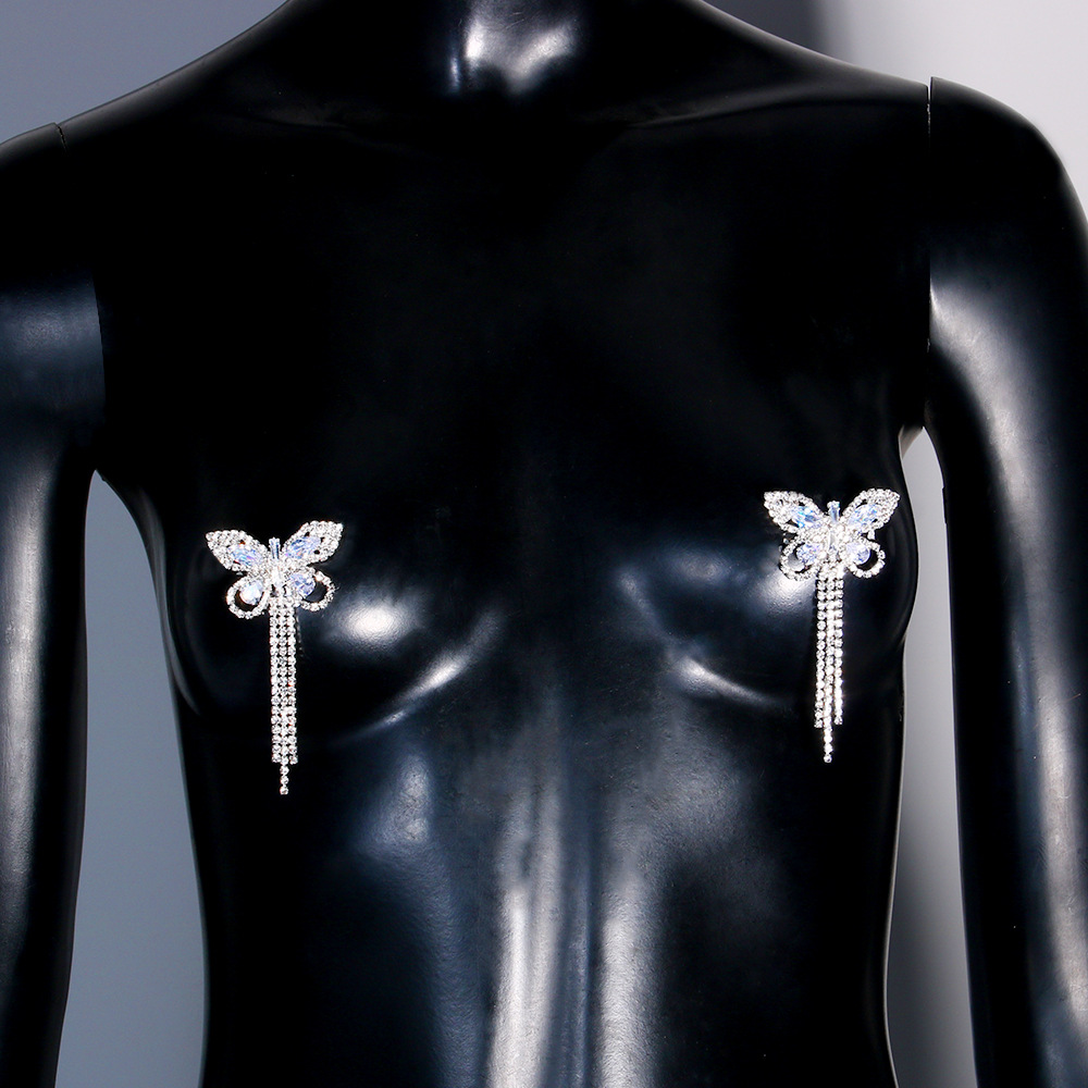 Sexy Rhinestone Butterfly Tass - đánh giá và giá Body Jewelry Nipple Chain