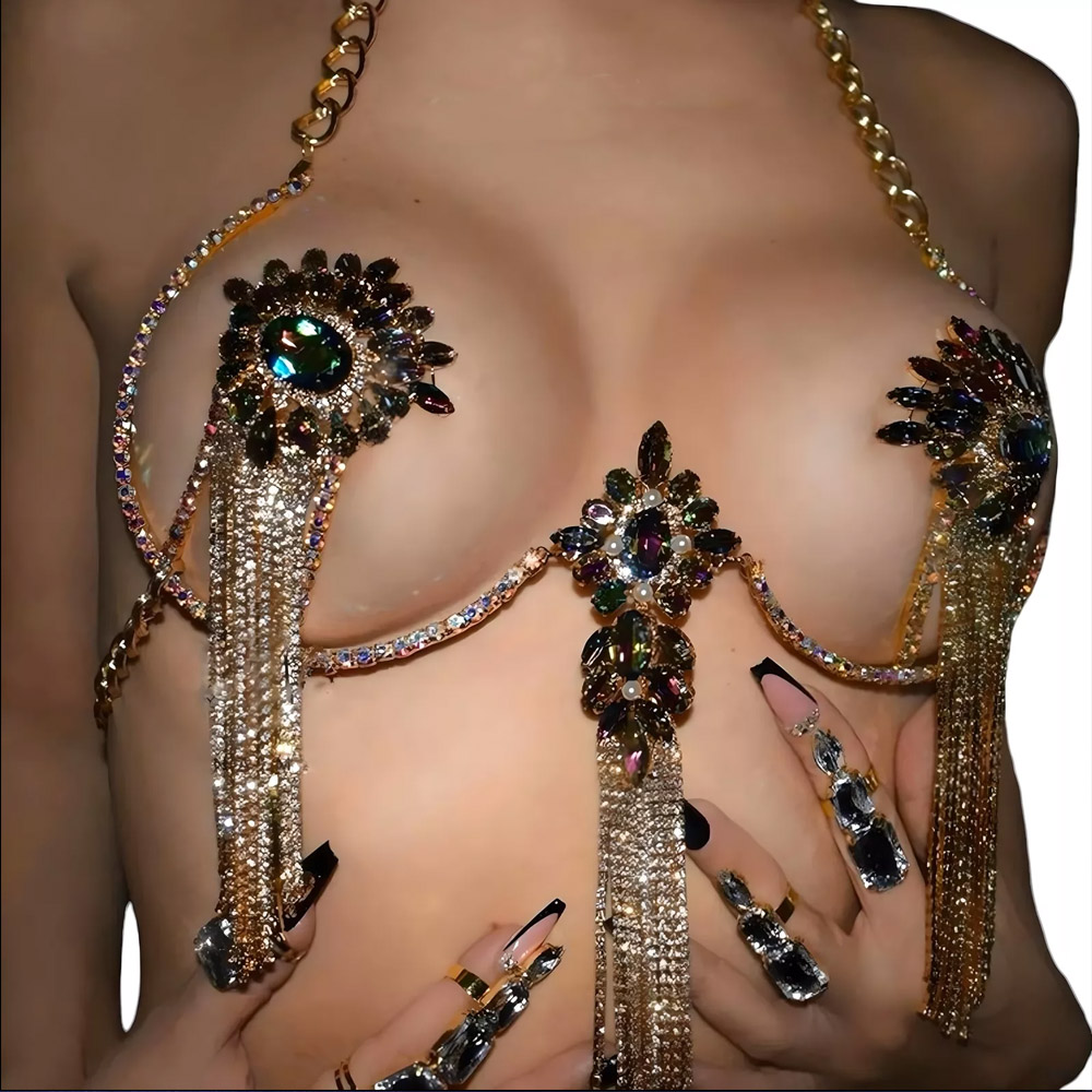 Sexy Tassel Color Crystal Ches - đánh giá và giá Body Jewelry Nipple Chain